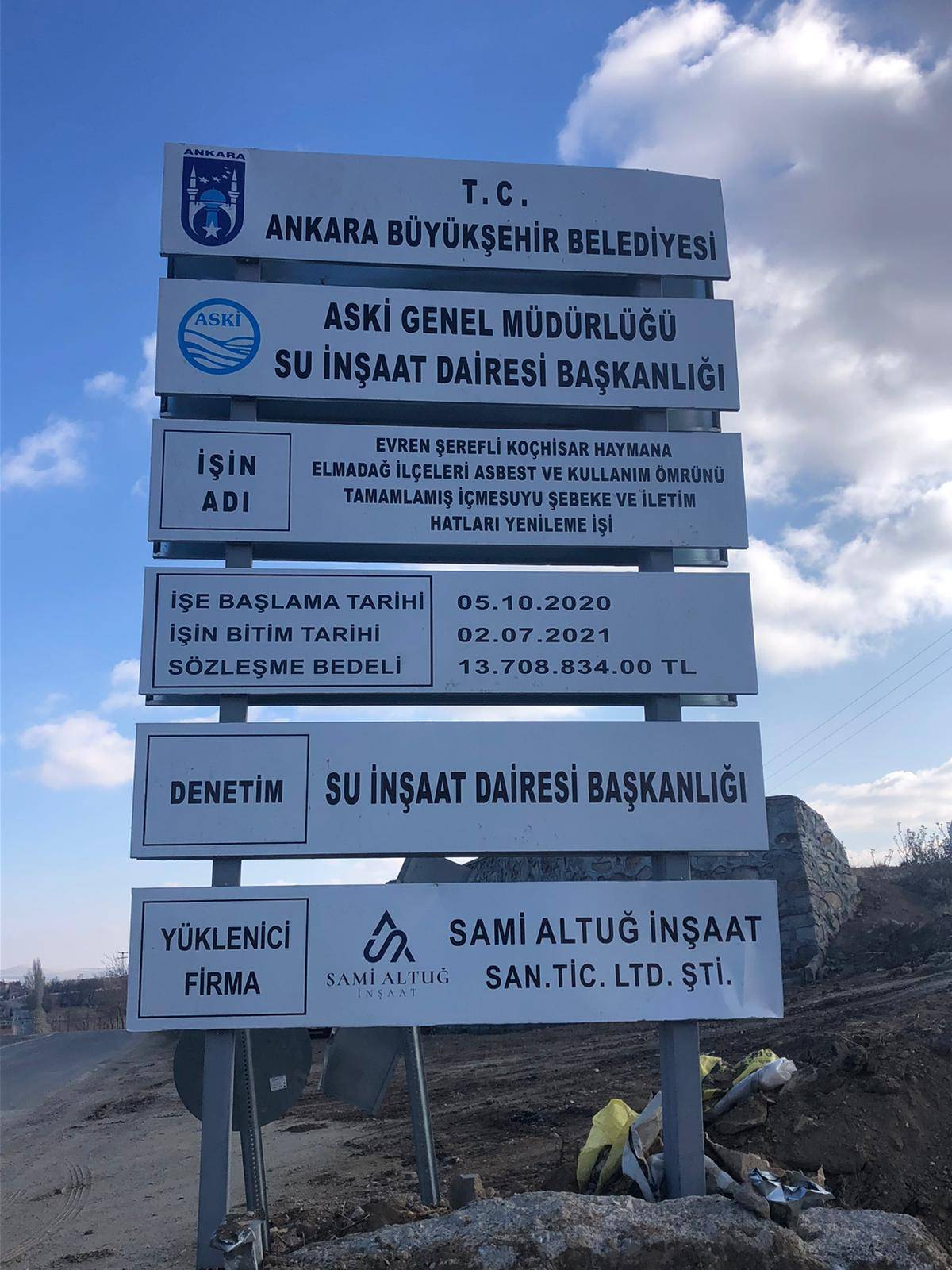 EVREN, ŞEREFLİKOÇHİSAR, HAYMANA, ELMADAĞ İLÇELERİ ASBEST VE KULLNIM ÖMRÜNÜ TAMAMLAMIŞ İÇMESUYU ŞEBEKE VE İLETİM HATLARI YENİLEME İŞİ YAPIM İŞİ